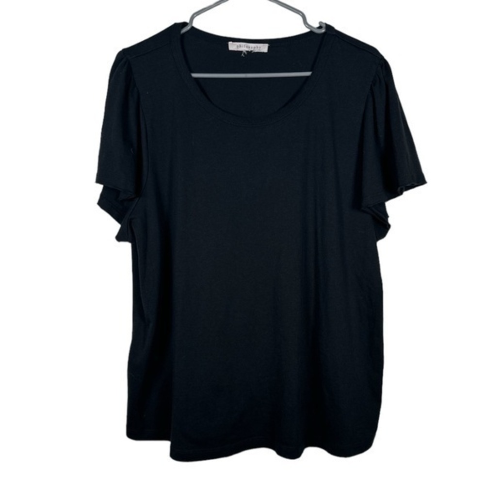 Philospohy Black Blouse Flowy Slort Sleeve Size XL EUC #VEG-0250